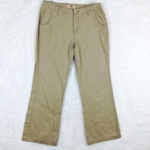 Route‎ 66 Womens Pants Straight Leg Cotton Beige Textured Mid Rise Pockets 8 - Picture 1 of 14
